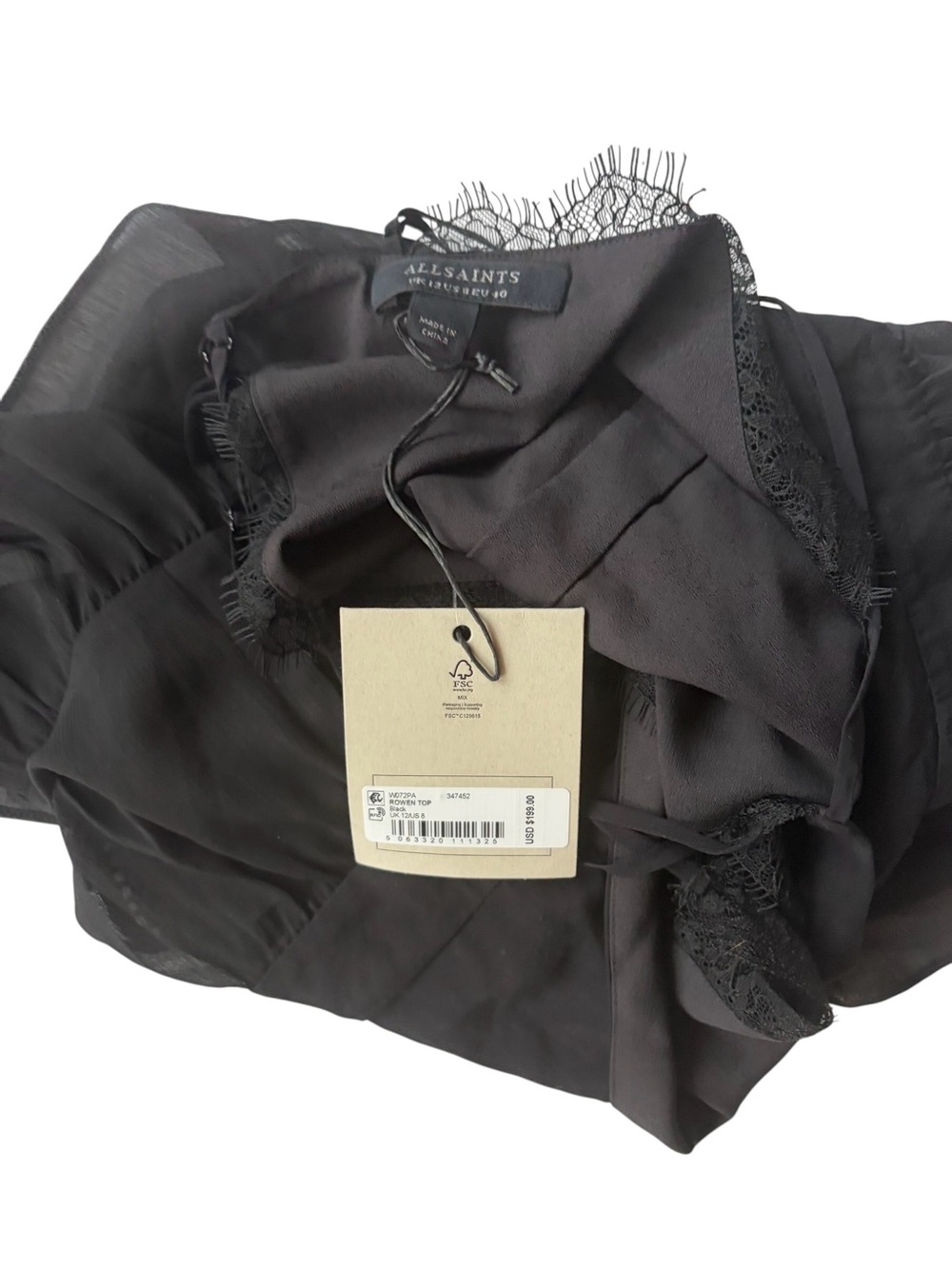 AllSaints Rowan Lace Silk Blend Asymmetrical Peplum Cami 8 NWT - Picture 6 of 9
